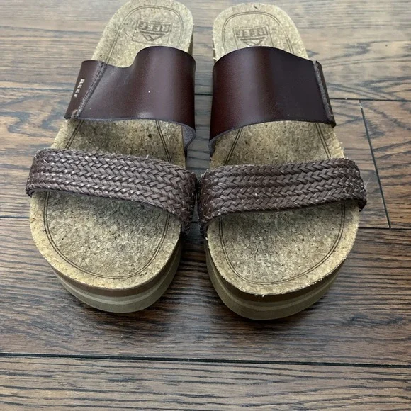 REEF Cushion Vista Hi Sandals Womens 8 Brown Platform Braided 2 Strap - Picture 3 of 6